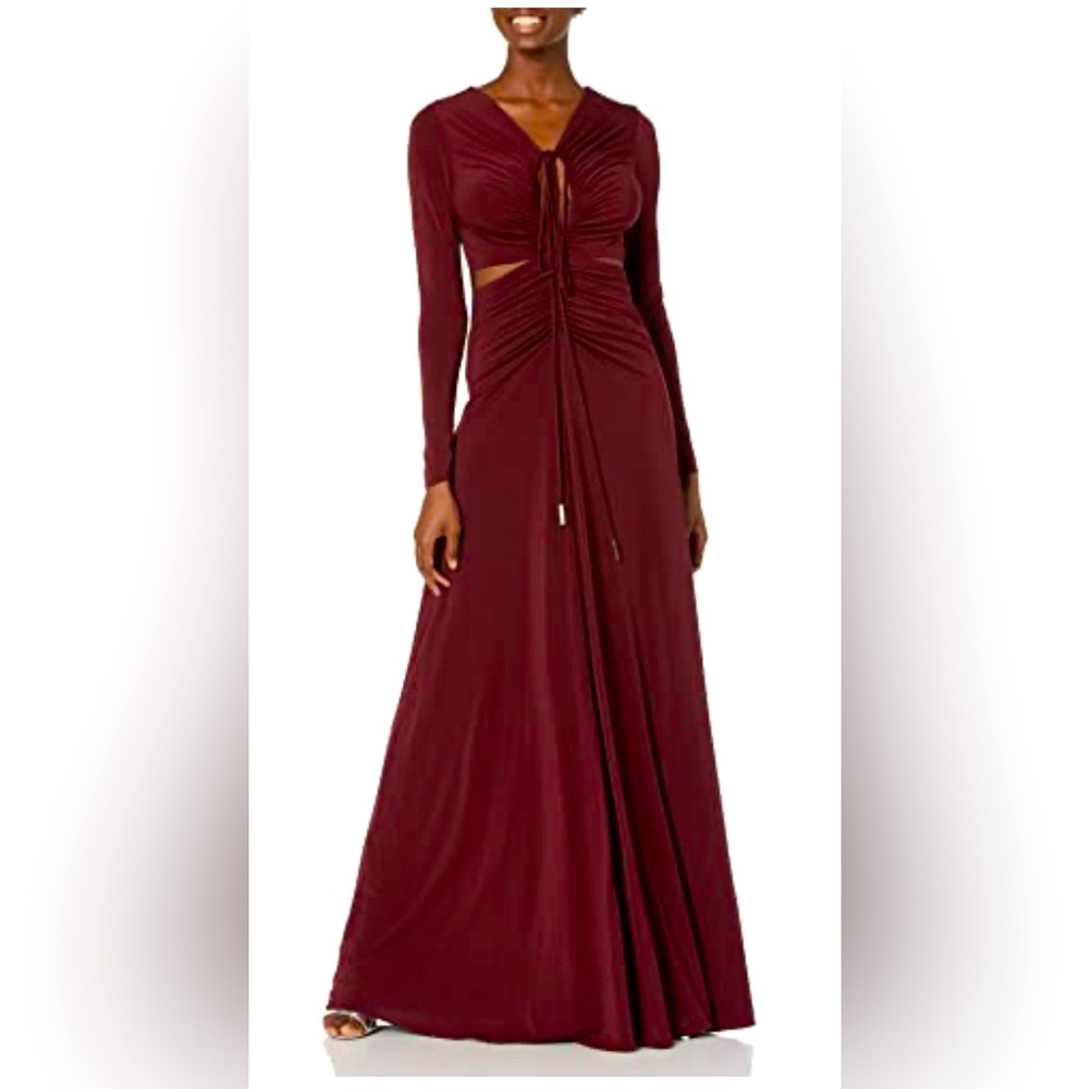 Halston Merlot Burgundy Jersey Tunnel Tie Cocktail Gown Size 10 NWT